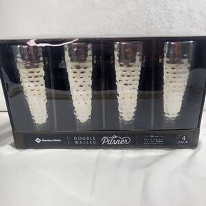 DOUBLE WALLED HAMMERED MEMBERS MARK 20 OZ PILSNER DRINKING GLASS 4PK